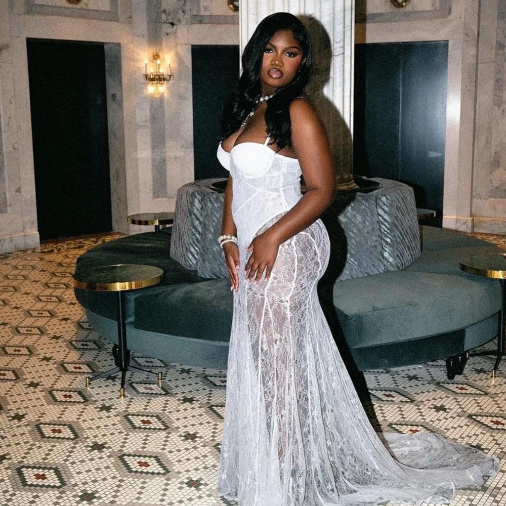 Elegant White Lace Evening Gown